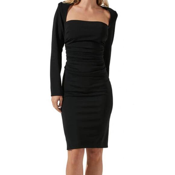 ASTR the Label dress black ruched long sleeve - Picture 1 of 5